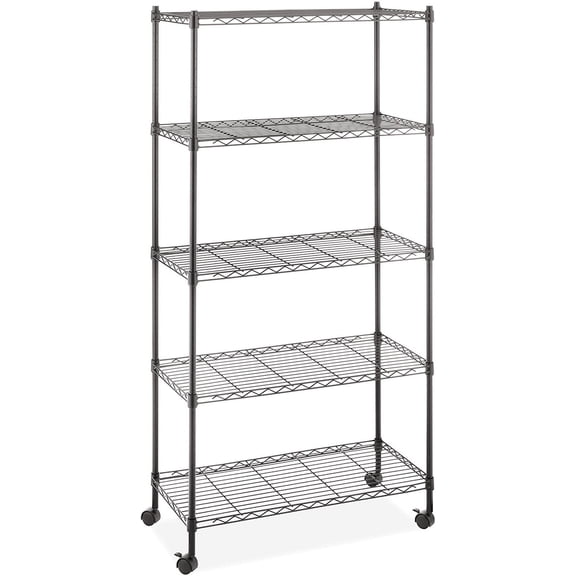 EasingRoom 5-Shelf Shelving Storage Rack w/4 Wheels for Garage Kitchen 35.43"L x 13.78"W x 65"H, Black