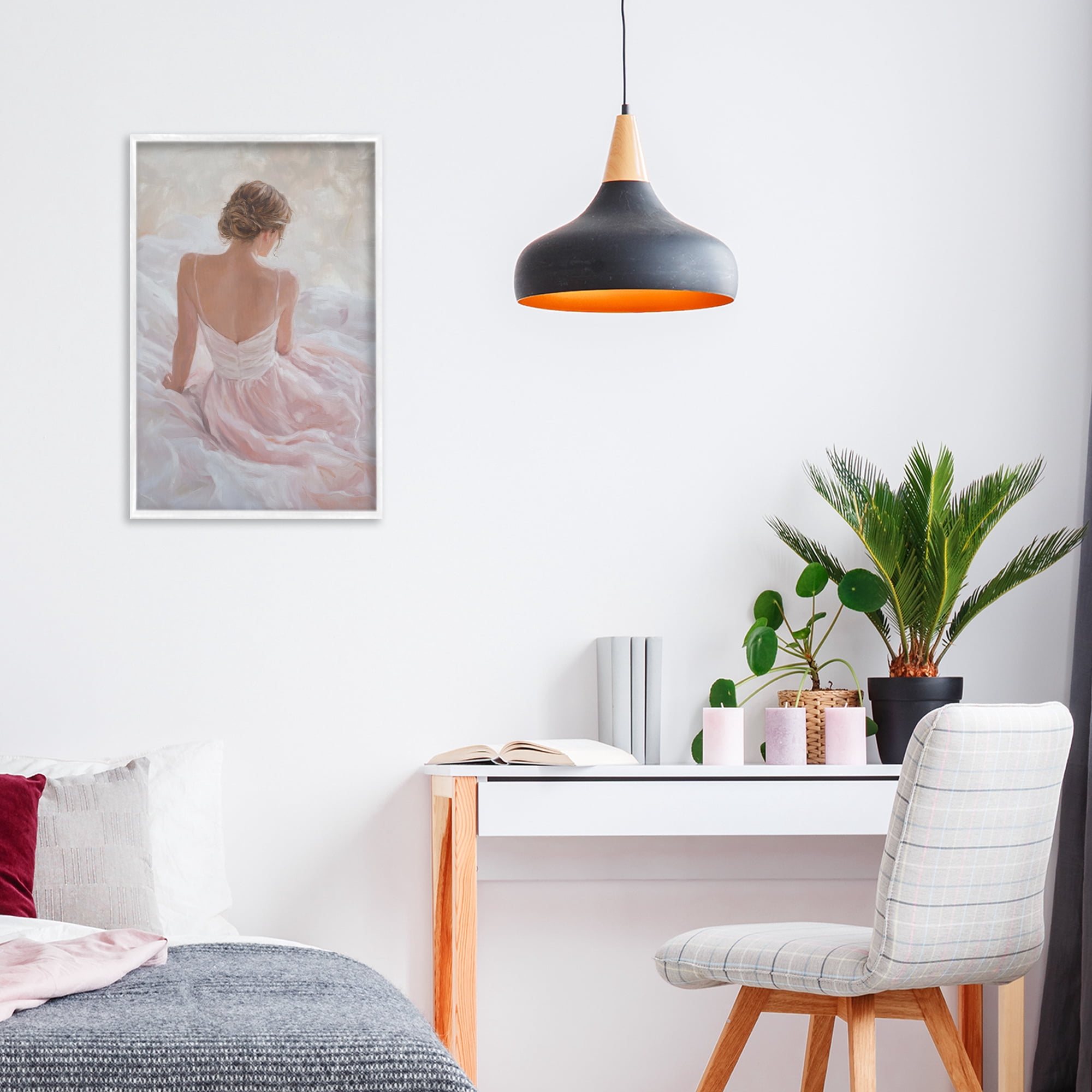Stupell Industries Quiet Reflection in Pastel Pink White Framed Giclee Art, design by Petal Prints Design