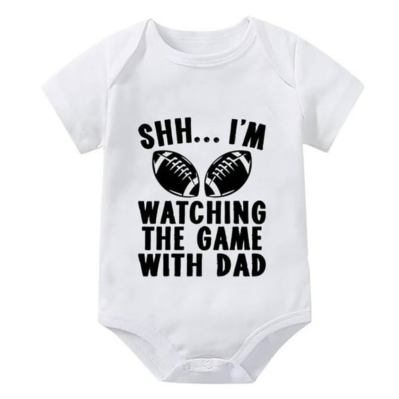 Shh I'm Watching The Game With Dad Infant Onesie Unisex Short Sleeve Summer Romper Baby Girl White 0-3 Month Baby Boy Clothes
