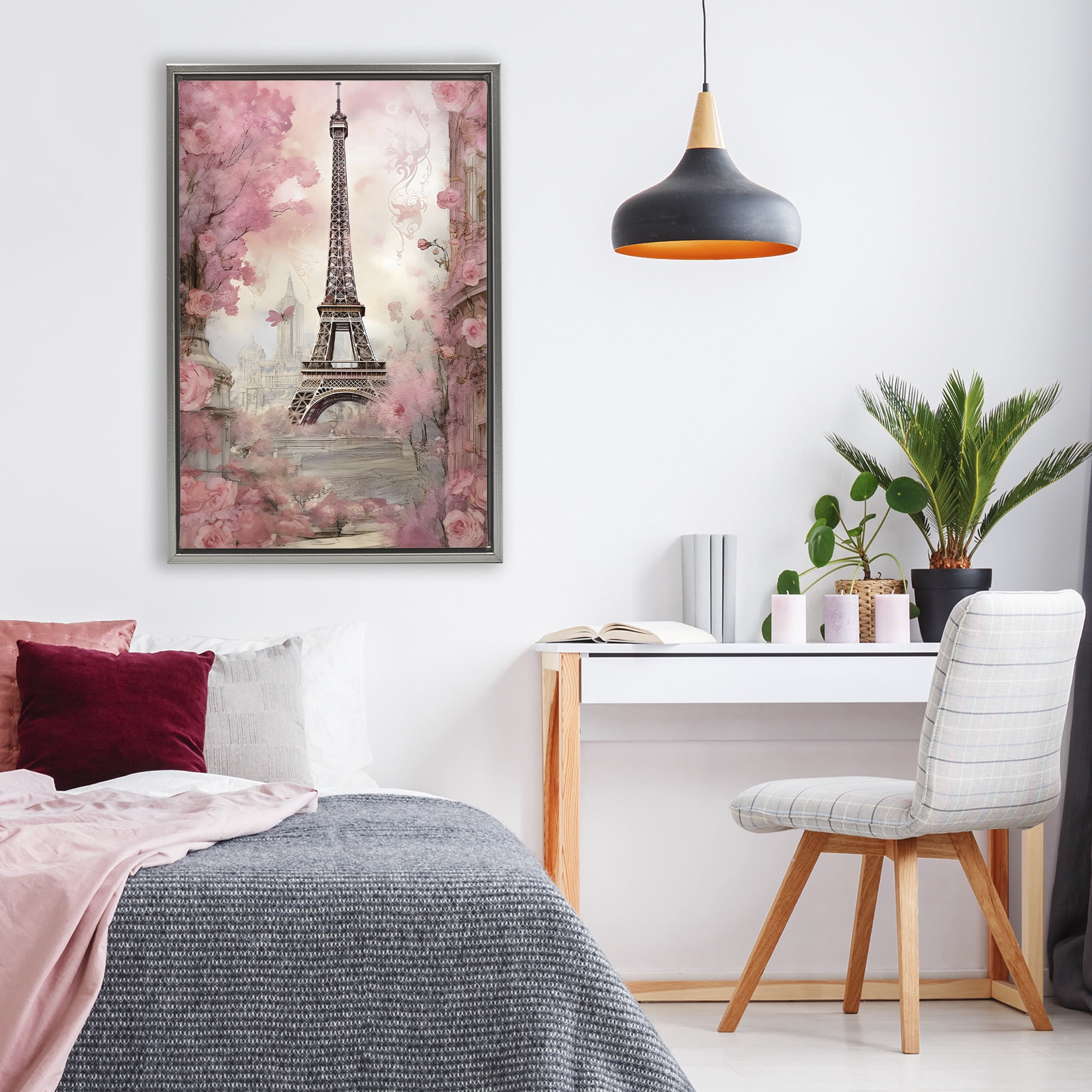 Stupell Industries Paris City View in Bloom Gray Framed Floater Canvas Wall Art, design by Creative Studio