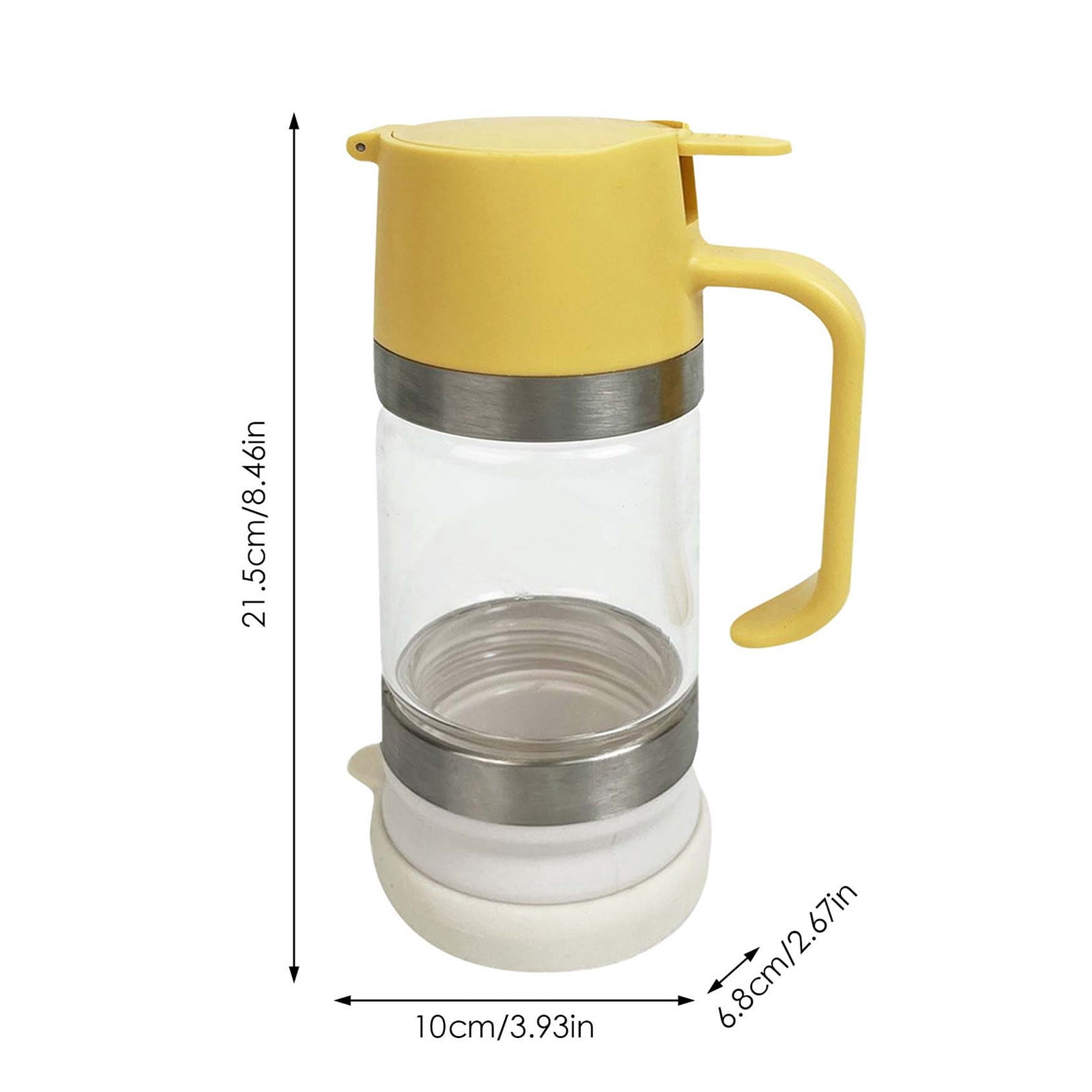 YANDEHoney Dispenser No with Base, 9oz Glass Honey Dispenser, Pressure Design for Quantitative Honey Extraction, Syrup and Jam, Honey Container with Handle (Yellow)