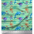 thumbnail image 1 of Soimoi Green Silk Fabric Jelly & Starfish Ocean Printed Craft Fabric by the Yard 44 Inch Wide, 1 of 3