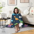 thumbnail image 4 of Wearable Blanket,DarkBlue Cartoon Dinosaurs SpeechBubbles Pattern Hooded Wearable Flannel Blanket for Adults & Teens,Winter Poncho Shawl Wrap Cape Cozy Anti-Pill,50"x60", 4 of 5