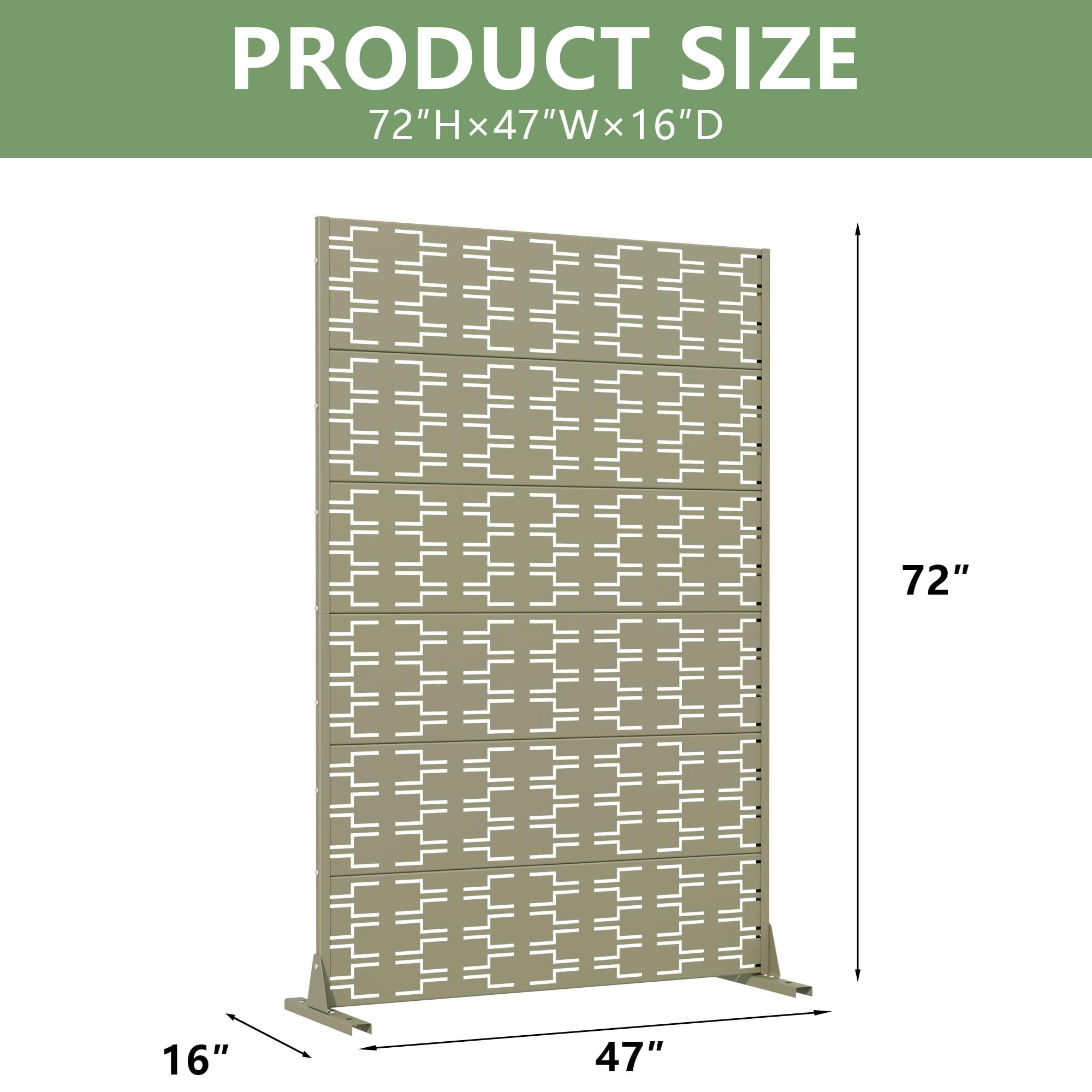 MAYEERTY Outdoor Metal Privacy Screen 6ft × 4ft Olive Gray, 6-Panel Brick Pattern Decorative Screen for Garden