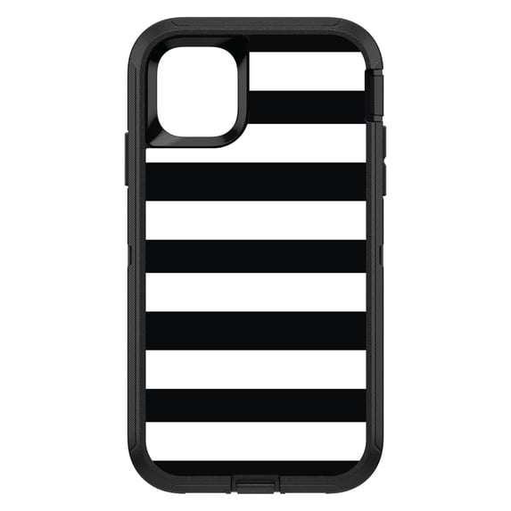 DistinctInk Custom SKIN / DECAL compatible with OtterBox Defender for iPhone 11 Pro MAX (6.5" Screen) - Black & White Bold Horizontal Stripes