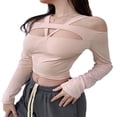thumbnail image 2 of PENGXIANG Haut Court à Manches Courtes pour Femmes Couleur Unie Col Halter Découpé, 2 of 8