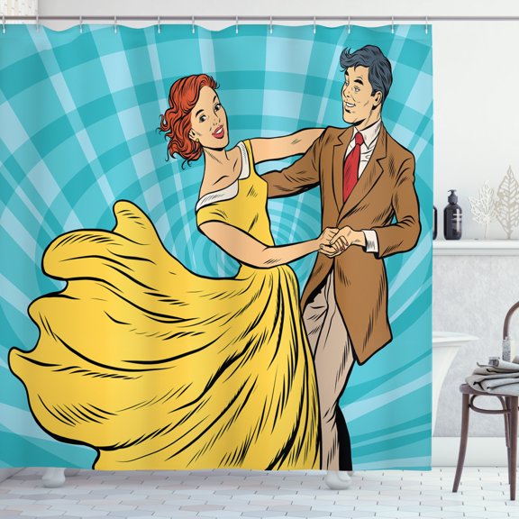Ambesonne Wife Shower Curtain, Dancing Romantic Retro Couple, 69"Wx75"L, Multicolor