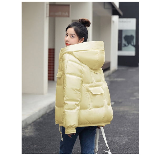 Ropa de pan para mujer, abrigo corto con capucha, suelto, grueso, cálido, informal, ropa acolchada de algodón para otoño e invierno