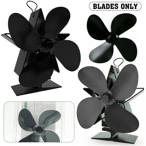 POINTERTECK 122°F Start Silent Heat Powered Wood Stove Fan 4 Blade Black Small for Gas/Pellet/Wood/Log Burning Stoves Thermometer