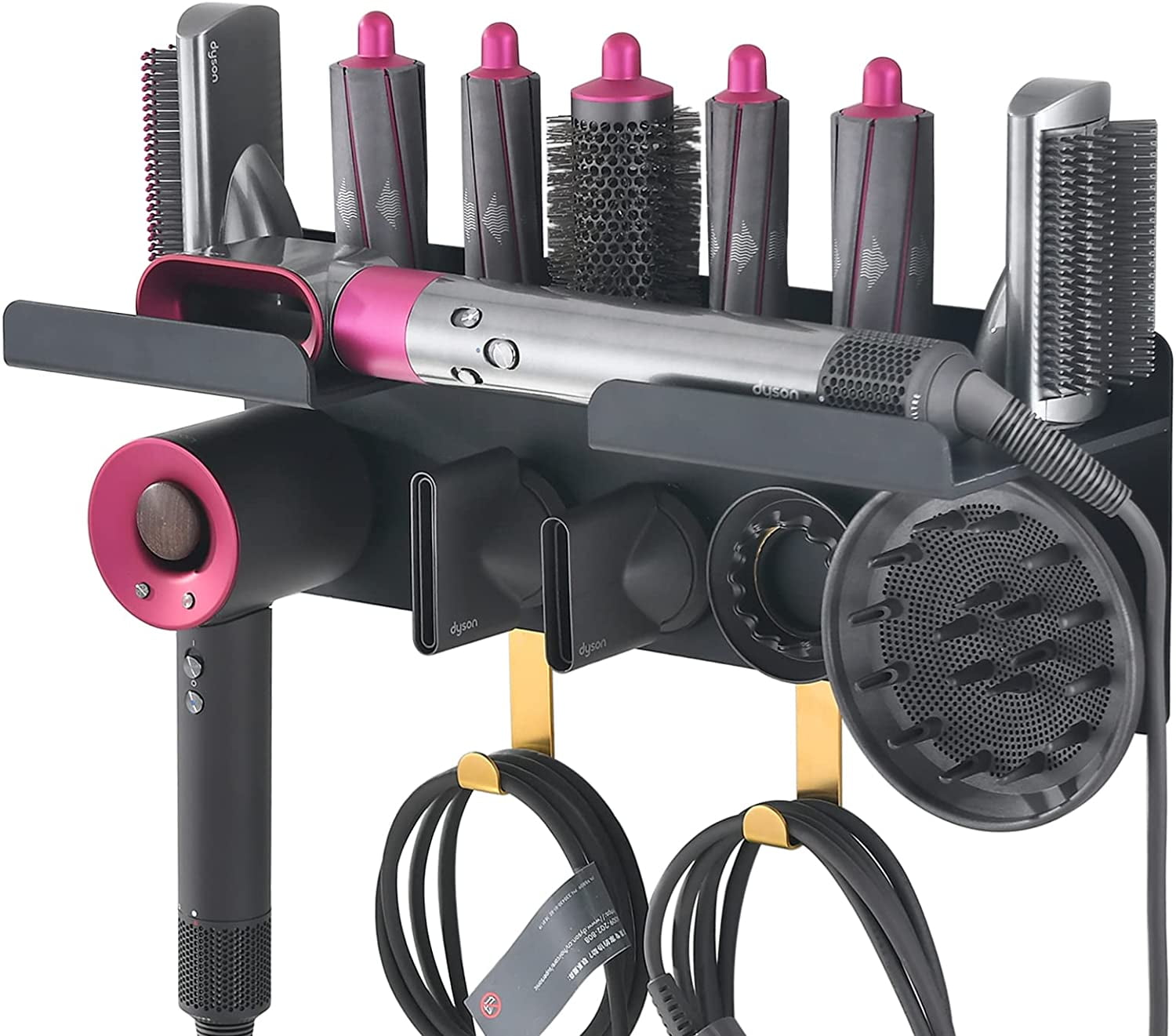 Luxury Bronze Wall-Mounted Storage Rack for Dyson Hair Dryer - Stylish ; Space-Saving Organizers with Holders for Accessories