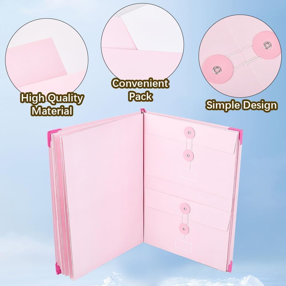 Folio Document Holder Accordion File Folder in Case I Go Missing Binder Pink Expandable Paper File Pockets Bags with Stickers for Social Security Cards Letters Important Certificates for DIY