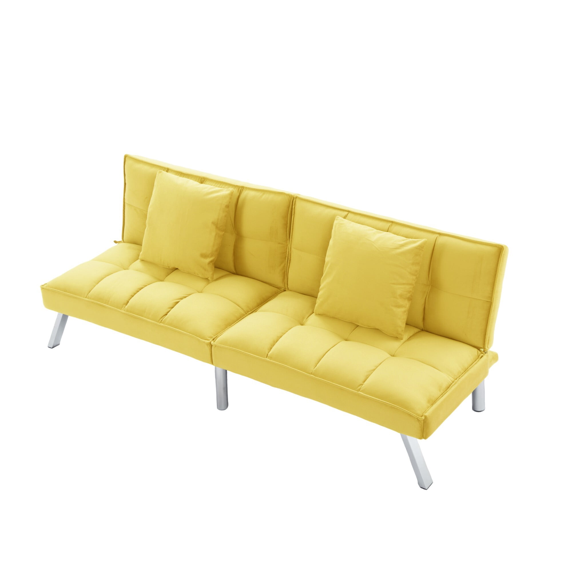 DEALTOPS 73" Convertible Futon Sofa Bed, 5-Angle Split-Back Sleeper with 2 Pillows for Small Spaces, Bright Yellow