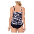 thumbnail image 2 of SWIM SOLUTIONS Women's Black Tummy Control Deep V Neck Triple Tiered One Piece Swimsuit 8, 2 of 2