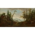 thumbnail image 2 of Caspar Wolf 24x15 Gold Ornate Framed and Double Matted Museum Art Print Titled - Farmhouse in a Forest Glade with Riders (1765-68), 2 of 4