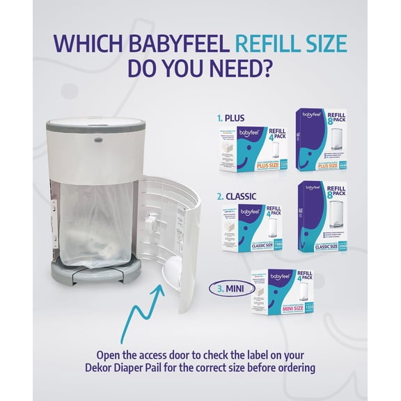 Refills Compatible with DEKOR MINI Diaper Pails | 4 Pack | Exclusive 20% Extra Thickness | Diaper Pail Refills with Powerful Odor Elimination | Powder Scent | Holds up to 1320 Diapers