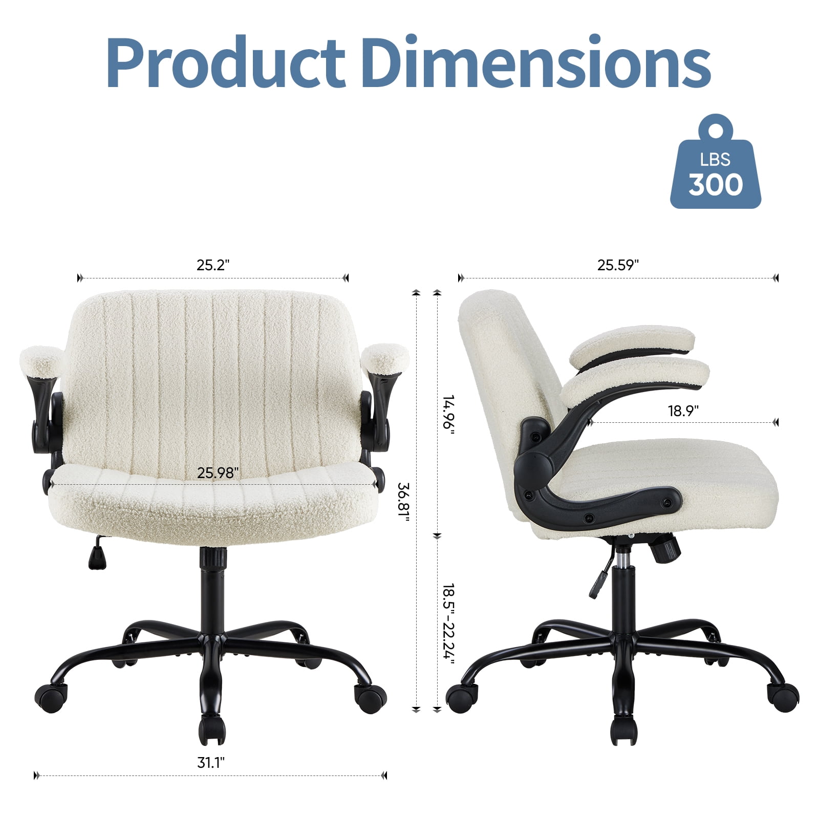 EDX With Armrests Office Chair Cross-Leg Design with Casters, Comfortable Home Dressing Chair, Beige