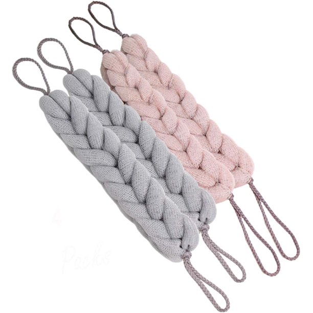 paquetes de esponja de espalda larga y elástica con asas de cuerda para fregar la espalda, esponja de malla para ducha de baño, exfoliante corporal, esponja de lufa trenzada elástica para hombres y mujeres Vhermosa LRWJ037-3