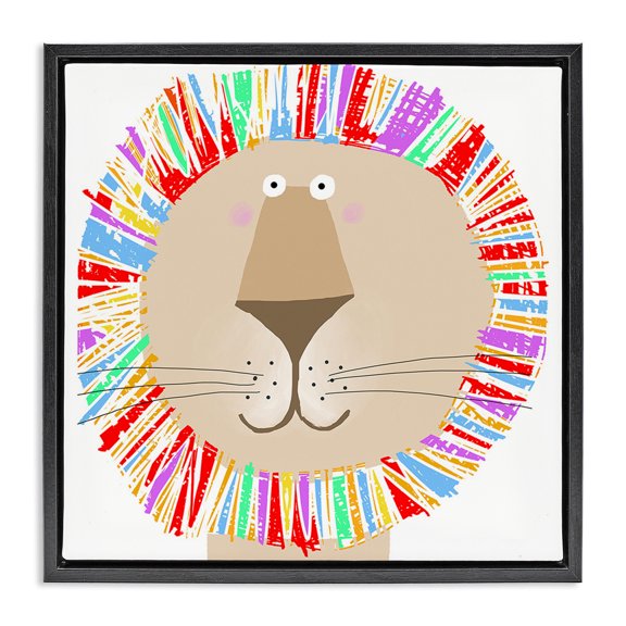 Stupell Industries Cottage Lion with Rainbow Mane Black Floating Frame Canvas Art, 18 x 18, by Carla Daly