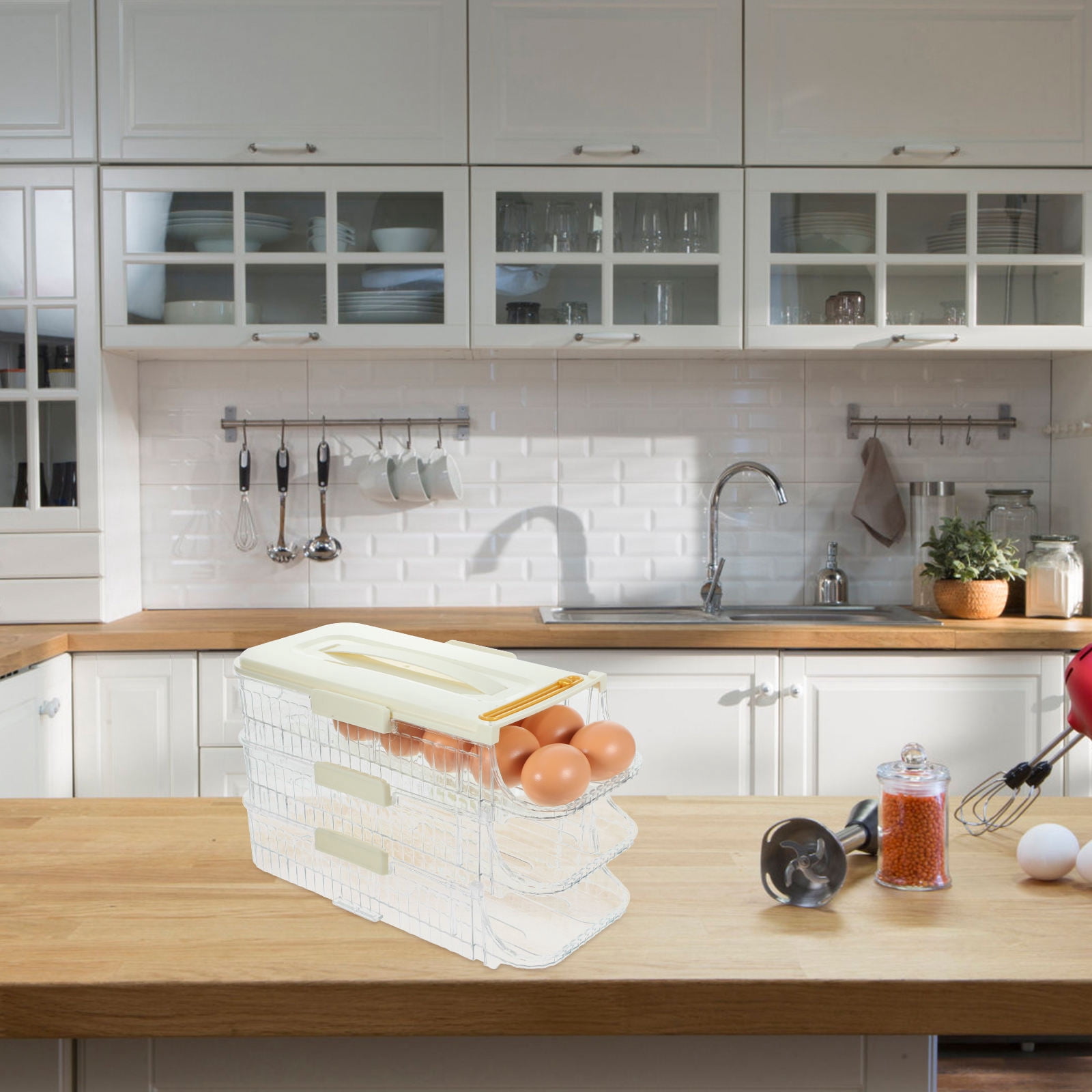 Raindrops 2pcs Egg Holder Automatic Scrolling Egg Box Holder Slide Egg Tray Carrier Refrigerator Egg Holder(3 Layers)