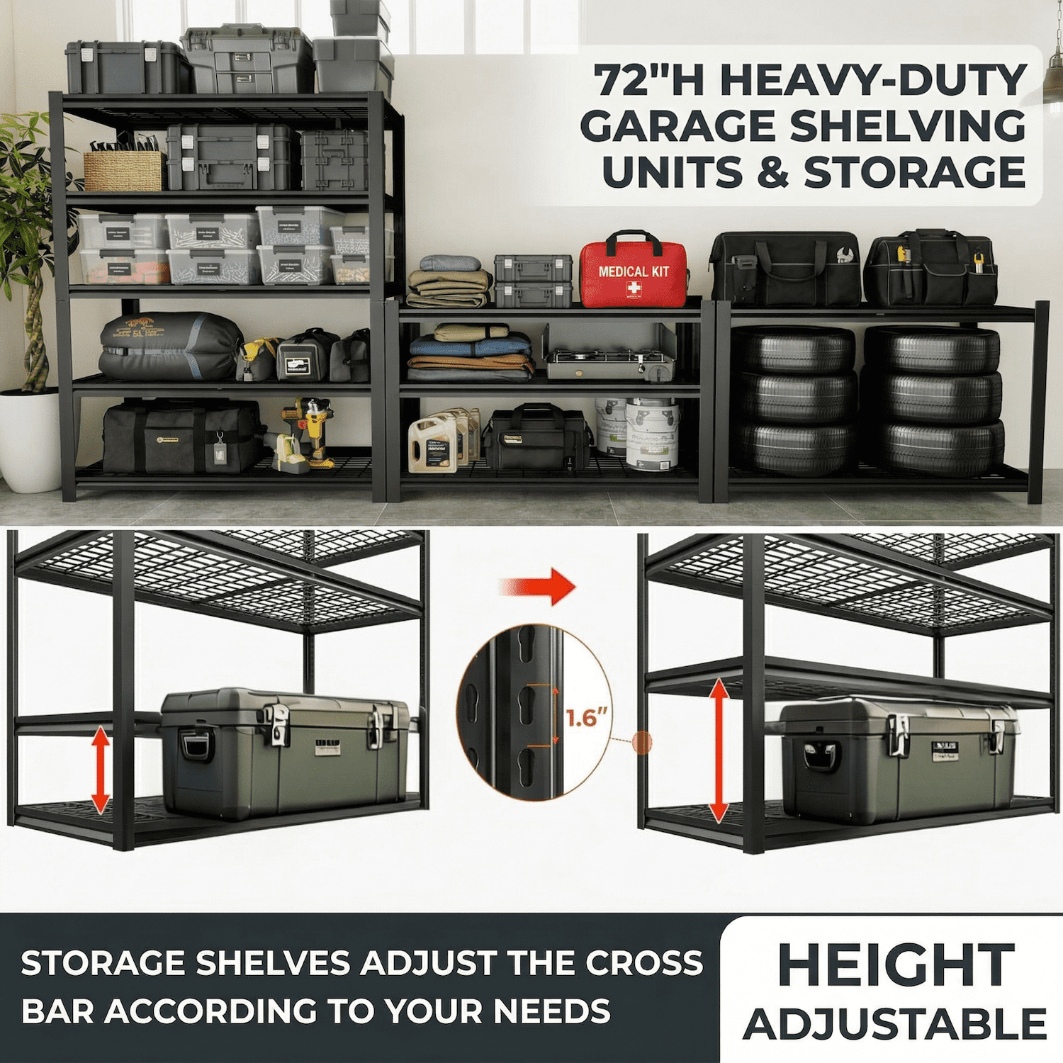Heavy Duty Garage Shelving Unit, 2240 lbs Metal Storage Shelves, Adjustable Steel Shelving Rack, 39.37"W x 19.6"D x 60"H, 4-Tier Freestanding Industrial Shelf for Garage, Basement, Warehouse