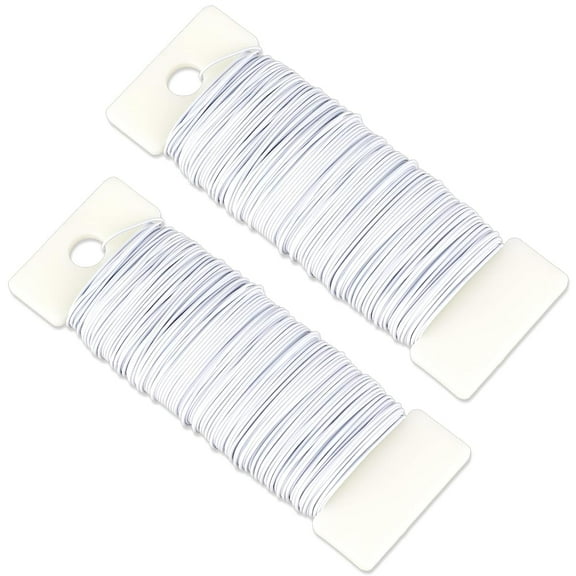 Zaoz 2 Rolls White Floral Wire for Ribbon, 38 Yards 114 Ft 22 Gauge Paddle Wire Flexible Wire White Crafting Wire for Floral Arrangement, Bouquet Stem Wrapping, Wedding Bouquets, A418