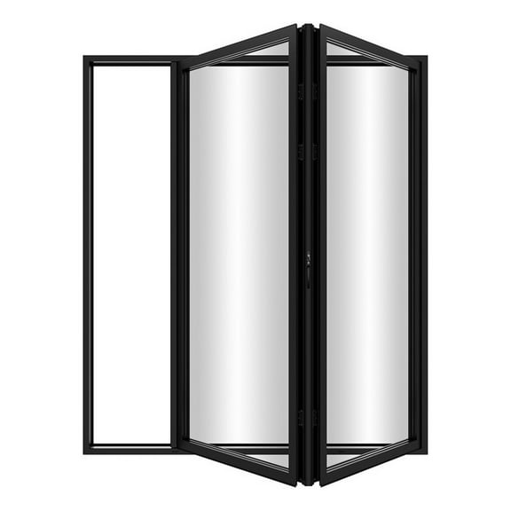 KaMic 72" x 80" 2 Panels Aluminum Folding Door In Black, Folded Out From Left To Right