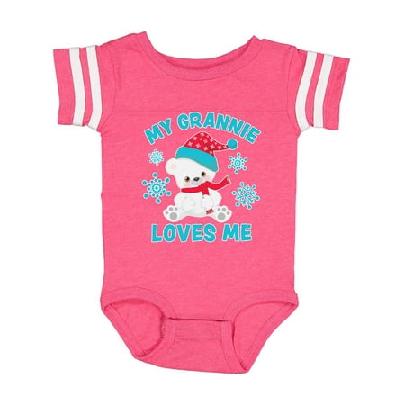 

Inktastic Polar Bear My Grannie Loves Me in Santa Hat with Snowflakes Gift Baby Boy or Baby Girl Bodysuit