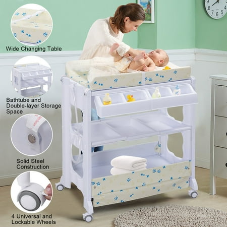 - Costway Baby Infant Bath Changing Table Diaper Station Nursery Organizer Storage w Tube