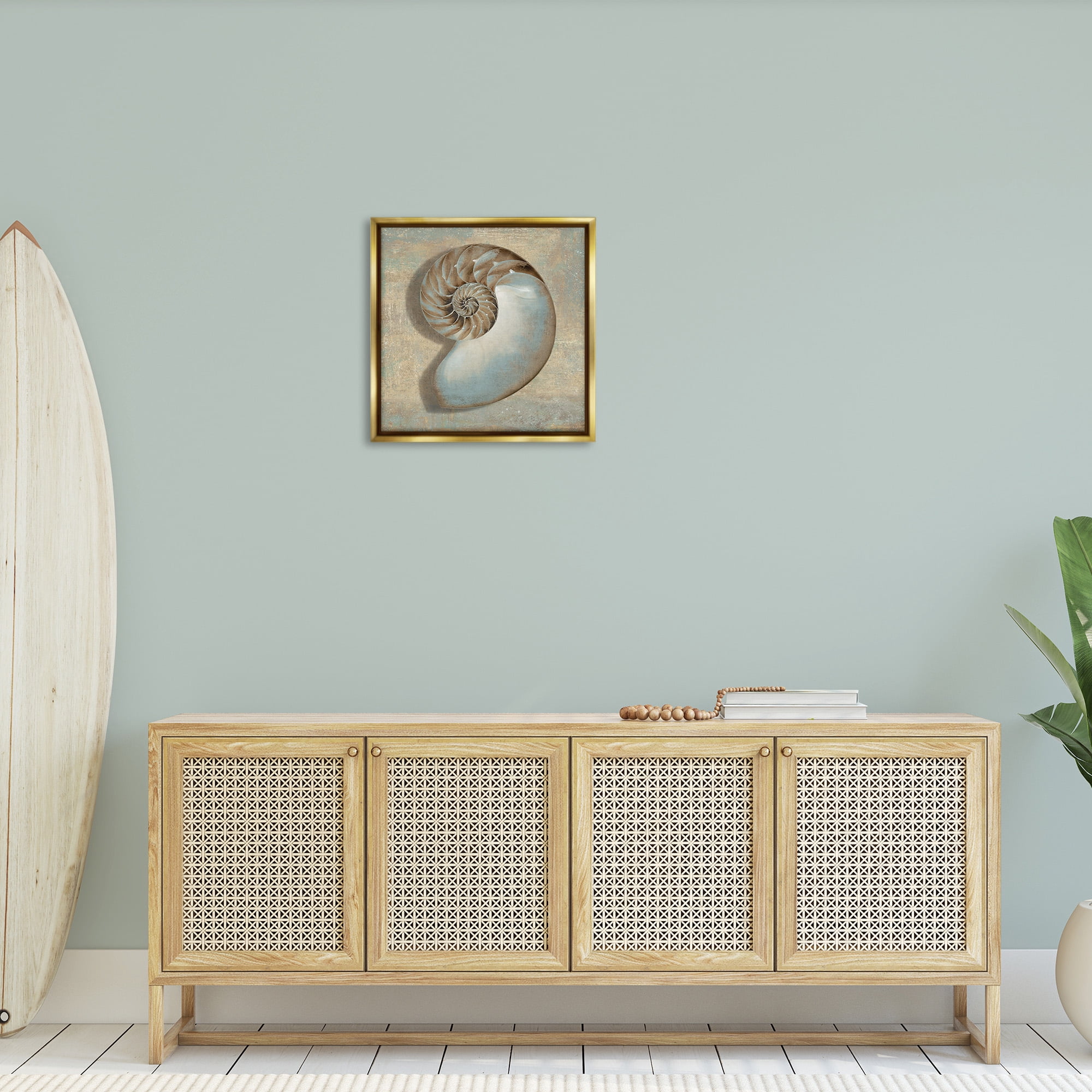 Stupell Industries Shell Beach Objects Design Nature Painting Gold Floater Framed Canvas Art Print Wall Art, 25 x 25