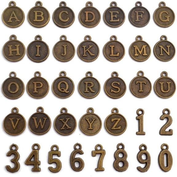 8 Sets Antique Bronze Alphabet and Number Charms Mixed Alloy Round A-Z Initial Letter Pendants 0-9 Number Pendants Charms for DIY Necklace Bracelet Jewelry Making Crafting