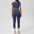 thumbnail image 4 of Telankuip 2 Piece Yoga Sets for Women Solid Color Stretchy Breathable Yoga Running Gym Fitness Short Sleeve Crop Top with High Waist Leggings Two Piece Workout Outfits Navy L, 4 of 5
