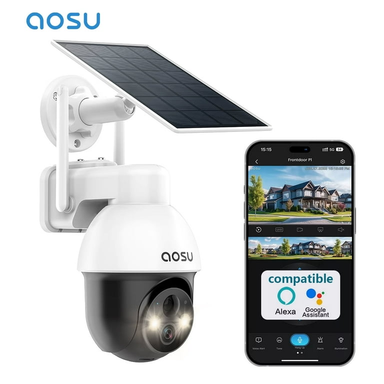 Aosu Outdoor Solar Powered Security Camera With Smartphone App