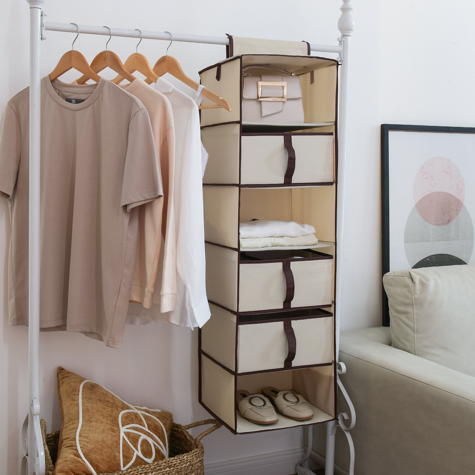 SMIRLY Hanging Closet Organizer Shelves Grey 6 Shelf Closet Storage High-Quality