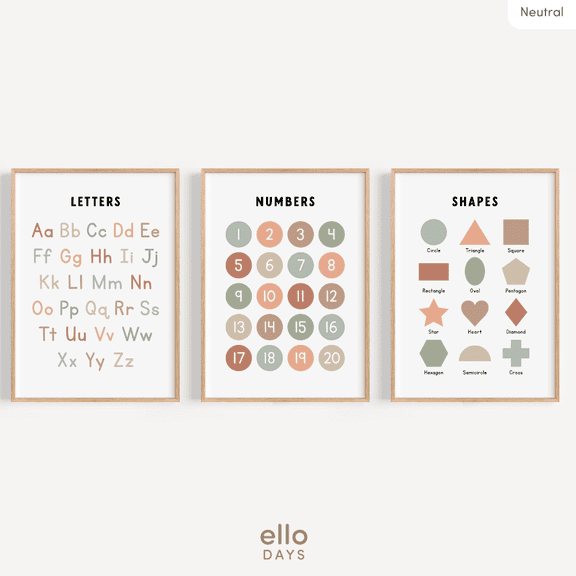 Alphabet Numbers Shapes Educational Classroom Preschool Poster Set , Poster Only