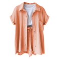 thumbnail image 3 of Pyhlmscde Women's Fashionable And Casual Solid Color Double Layer Wrinkled Single Pocket Short Sleeve Top Shorts Set, Piece Sets Summer Dressy,Summer Outfits for Women 2 Piece Set, 3 of 6