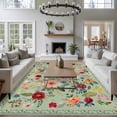 thumbnail image 4 of Sage Green Floral Area Rug 6x9 FT, Non Slip Living Room Throw Carpet, Spring Flowers Leaves Farmhouse Washable Soft Large Floor Carpet Non-Shedding Rug for Bedroom Dining Room Play Room, 4 of 9