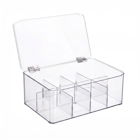 Tea Storage Organizer – Plastic Divided Container Box with Lid for Pantry, Coffee Pods, Condiments & Water Packets