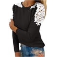 thumbnail image 2 of Qertyioot Chemises à Manches Longues pour Femmes, Blouse d'Été Décontractée pour Femmes à Col Rond, Hauts en Dentelle T-Shirt, 2 of 5