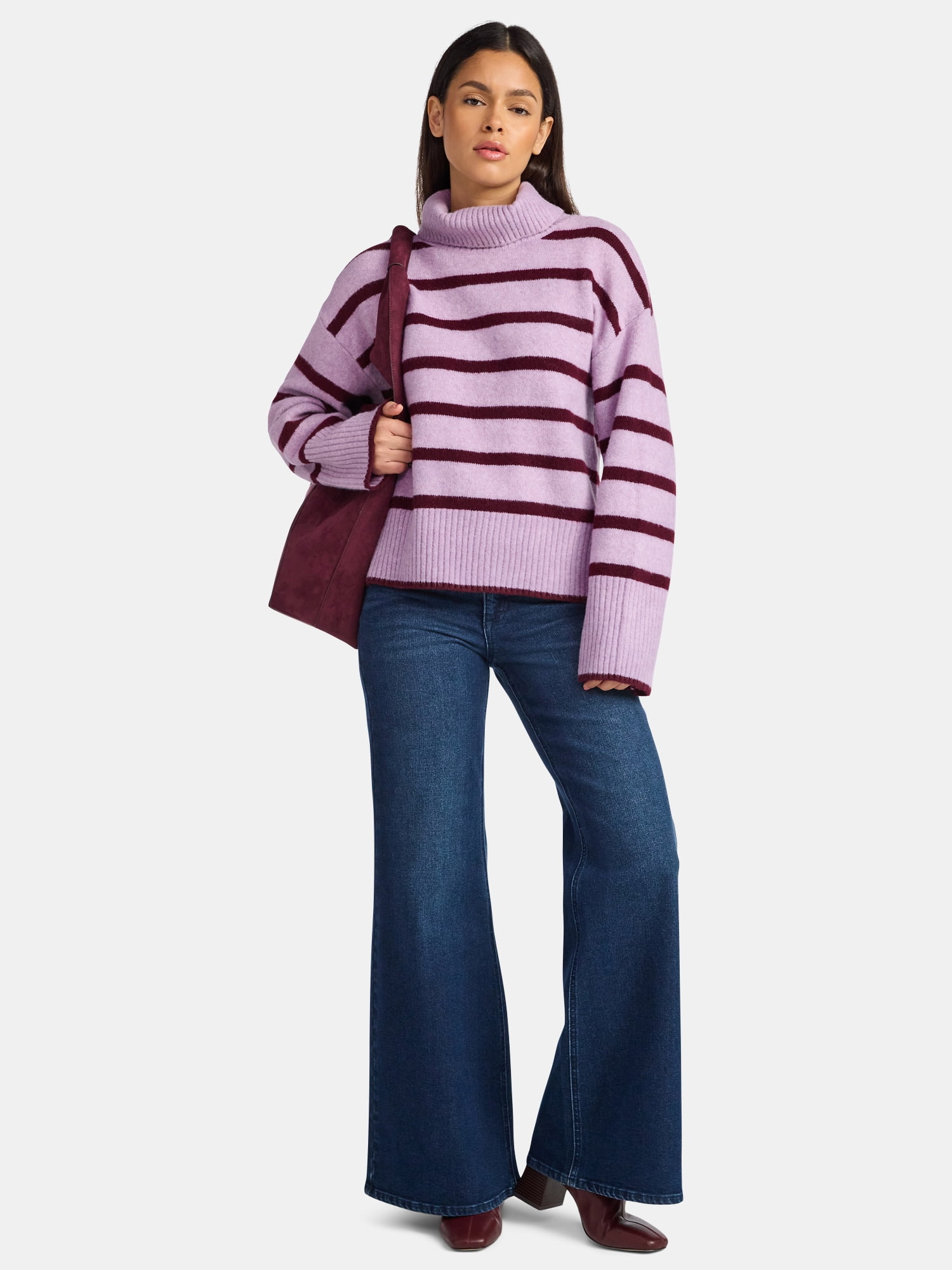 Time and Tru Women's Chunky Turtleneck Pullover Sweater with Long Sleeves, Mid-weight, Sizes XS-XXXL