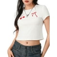 thumbnail image 2 of Yunliwuli Women Crop Basic T-Shirts Summer Bow/Fruit Print Short Sleeve Tops Casual Pullovers for Streetwear Aesthetic Clothes, 2 of 10