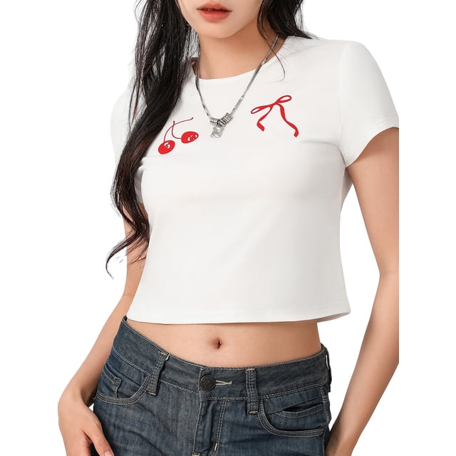 EYIIYE Femmes Récolte T-Shirts Basiques Dames Été Chemise à Manches Courtes Arc/fruits Imprimé Col Rond Tops Pulls Décontractés pour Vêtements de Rue Esthétiques