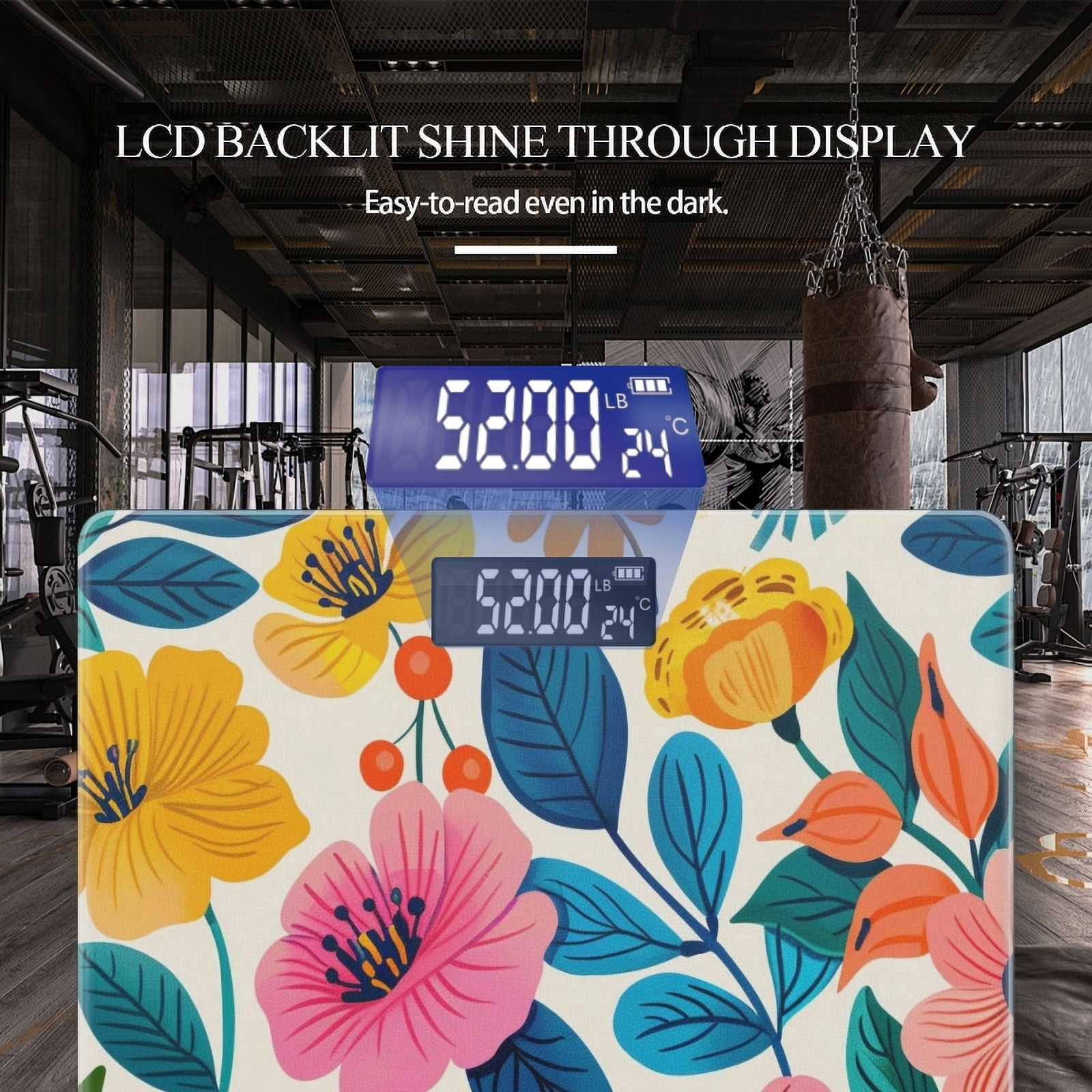 High Precision Body Weight Scale Smart Bathroom Scales with Large LCD Display(400lbs),Decorative for Bedroom-Colorful Flat Illustration Of Floral Pattern With Vibrant Flowers