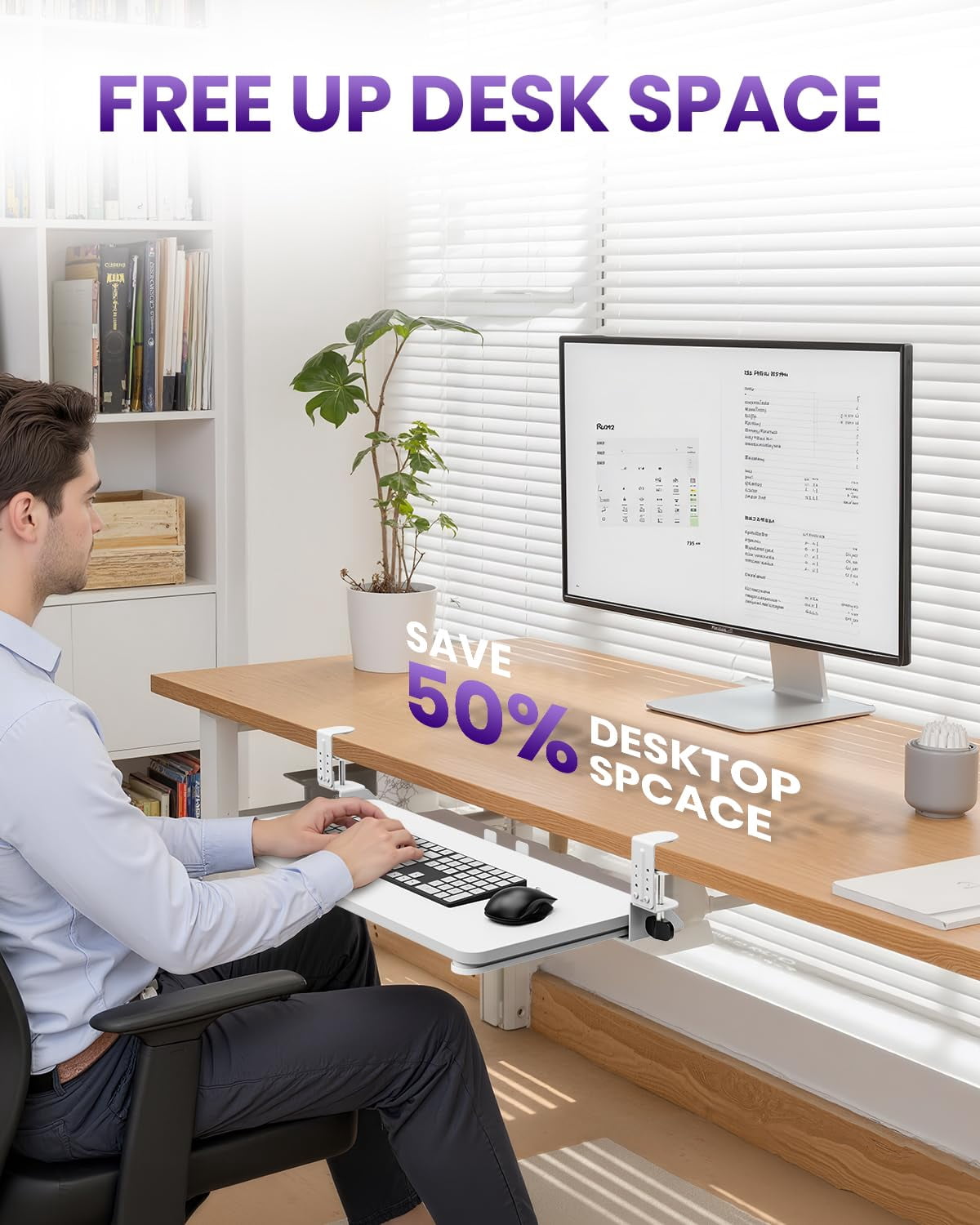 Mouse & Tray Under Desk  Pull Out With Adjustable C-clamp 20 (25.9 Including Clamps) X 11.8 Inch Slide Computer Drawer For Typing White