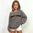 thumbnail image 2 of Shadoumai Kids Girls Oversized Sweatshirt Off the Shoulder Tops New York Letter Print Preppy Plain Fall Pullover Long Sleeve Casual Tops for School, 2 of 6