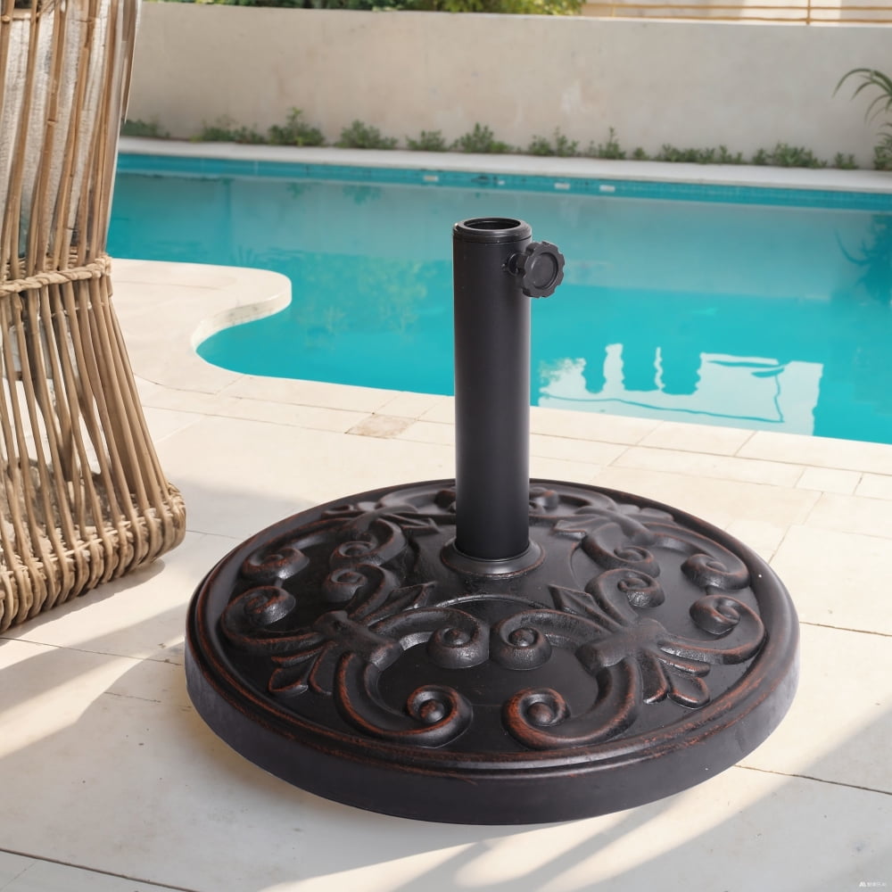 27.20 lbs Round Resin Umbrella Base, Bronze Heavy-Duty Patio Umbrella Stand for Outdoor Use