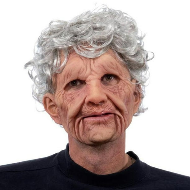 Máscara de látex para cosplay de Halloween, cara de abuela, hombre viejo, talla única