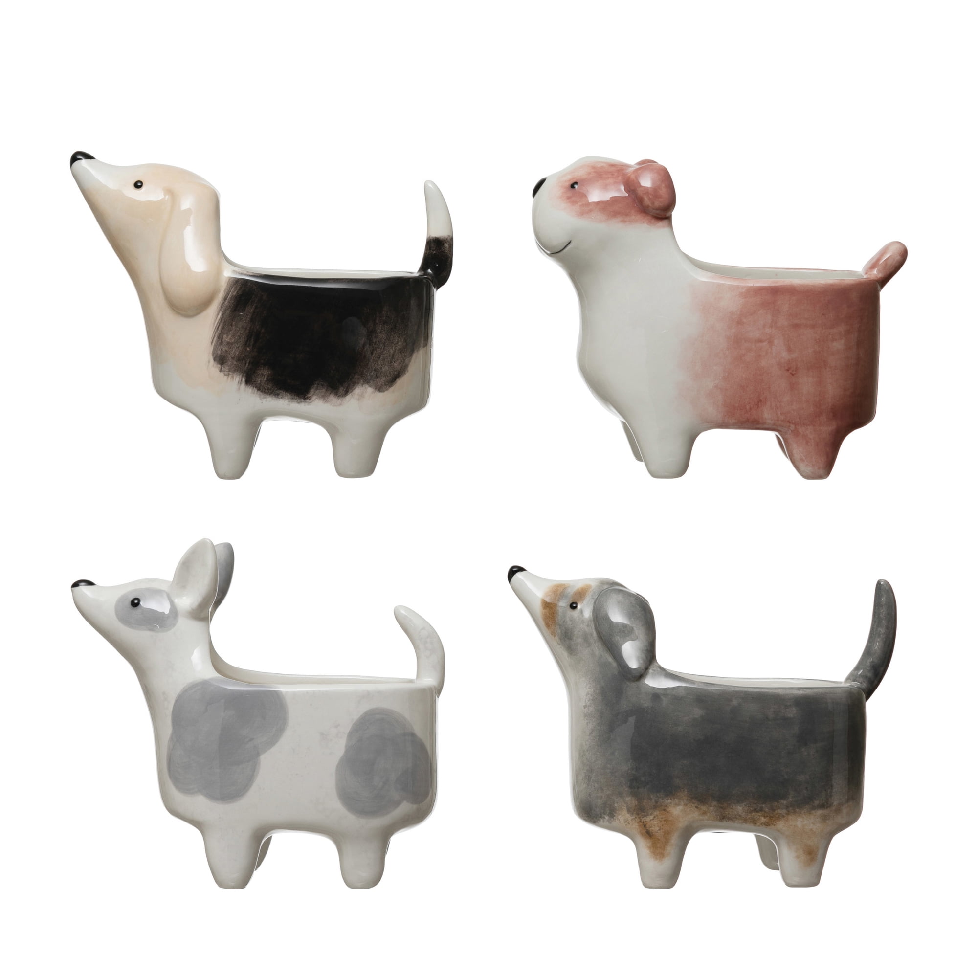 Creative Co-Op Decorative Dolomite Dog Shaped Planter, Multicolor, Set of 4