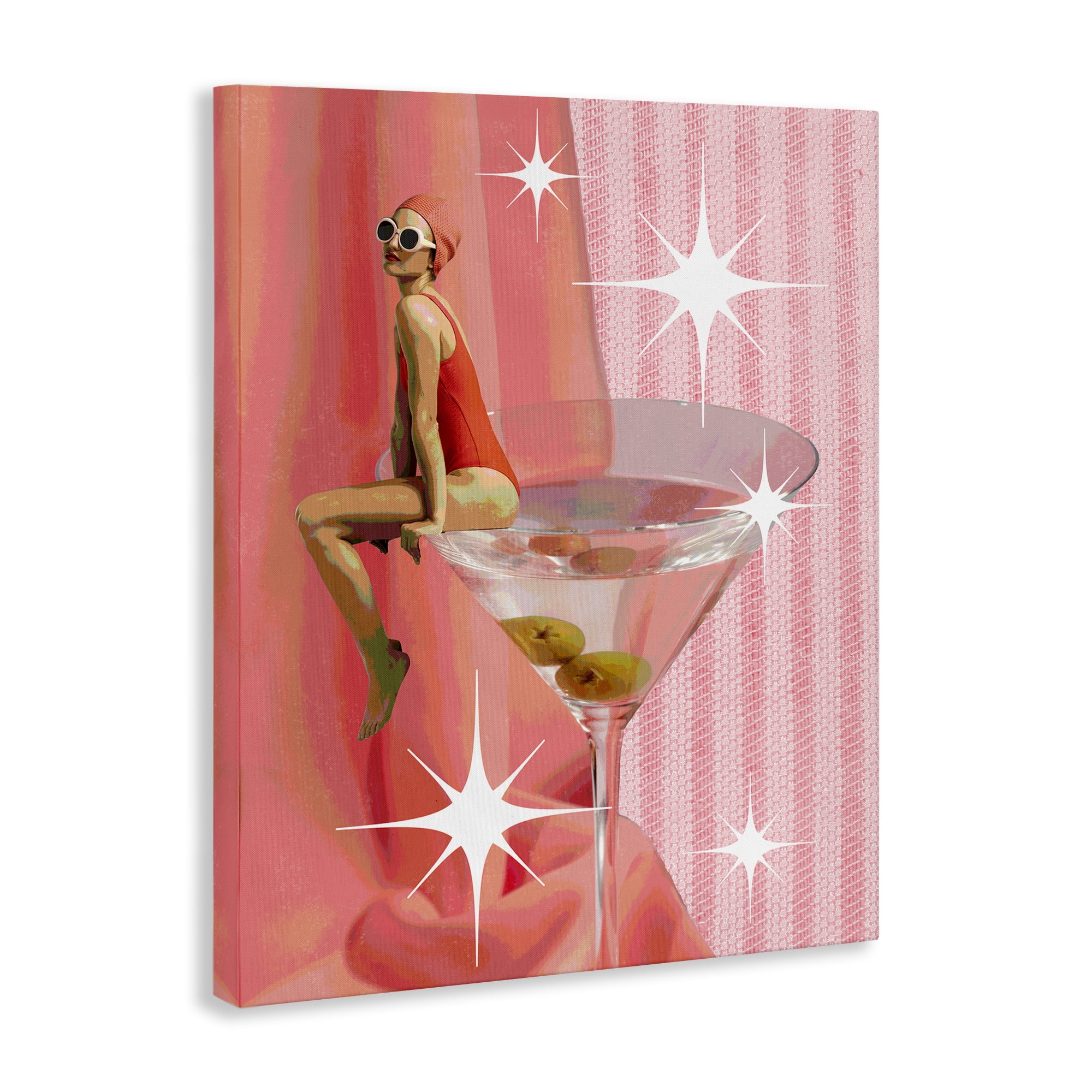 Stupell Industries Vintage Swimmer on Drink Food & Beverage Painting Wrapped Canvas Art Print Wall Art, 16 x 20
