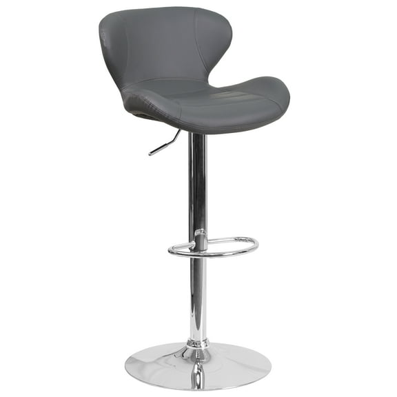Flash Furniture Francis Contemporary Gray Vinyl Adjustable Height Barstool with Curved Back and Chrome Base