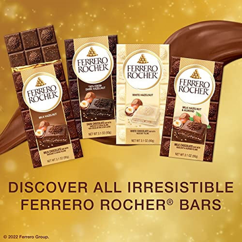 Ferrero Rocher Premium Chocolate Bars, White Chocolate Hazelnut Individually Wrapped, Holiday Chocolate, Great for Holiday Gift Baskets, 3.1 oz each, 8 Pack